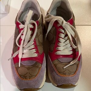 Coach Tech Runner Shoes w/signature coated canvas, suede, & leather Sz 37, 6.5